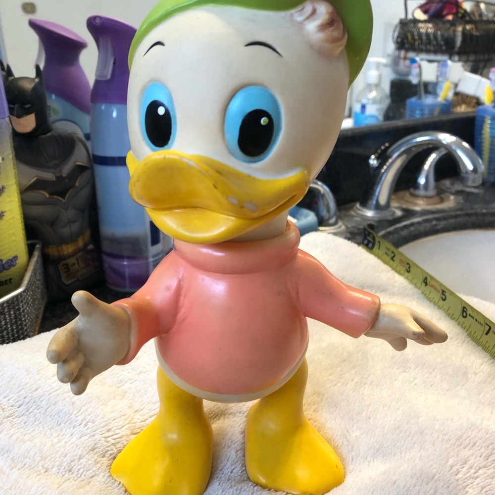 Vintage Walt Disney Productions Huey Duck vinyl figure made in Japan
